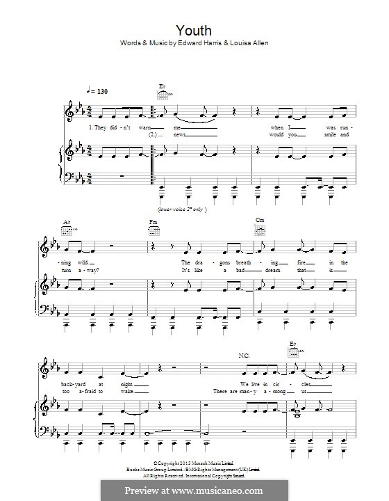 Youth (Foxes) by E. Harris, L. Allen sheet music on MusicaNeo