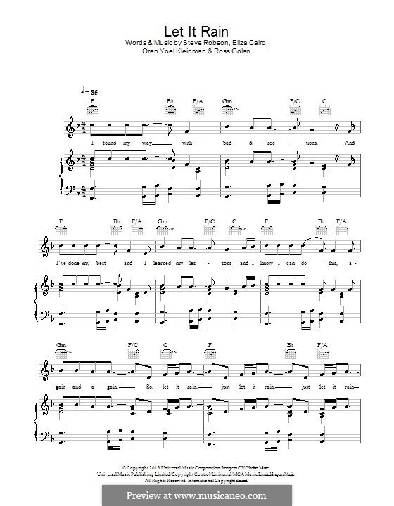 Let It Rain (Eliza Doolittle): For voice and piano (or guitar) by Eliza Caird, Rosi Golan, Steve Robson, Oren Yoel Kleinman