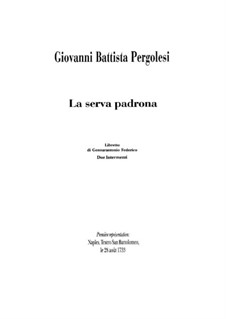 La serva padrona (The Servant Turned Mistress): Piano-vocal score by Giovanni Battista Pergolesi