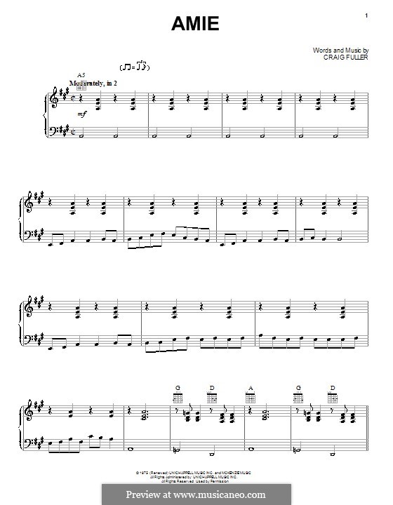 Amie (Pure Prairie League): For voice and piano (or guitar) by Craig Fuller