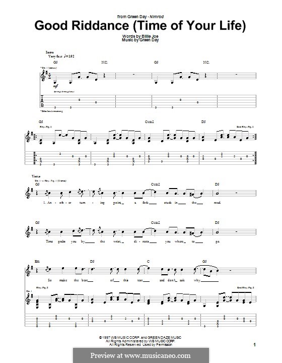 Good Riddance (Time of Your Life): For guitar with tab by Billie Joe Armstrong, Tré Cool, Michael Pritchard