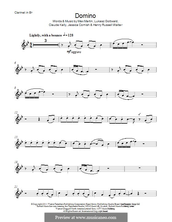 Domino (Jessie J): For clarinet by Claude Kelly, Jessica Cornish, Lukas Gottwald, Max Martin, Henry Russell Walter