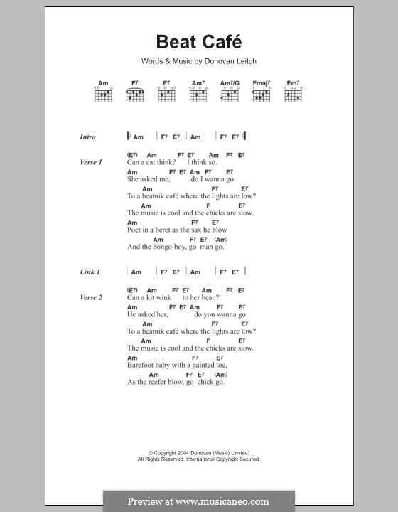 Beat Cafe: Lyrics and chords by Donovan Leitch