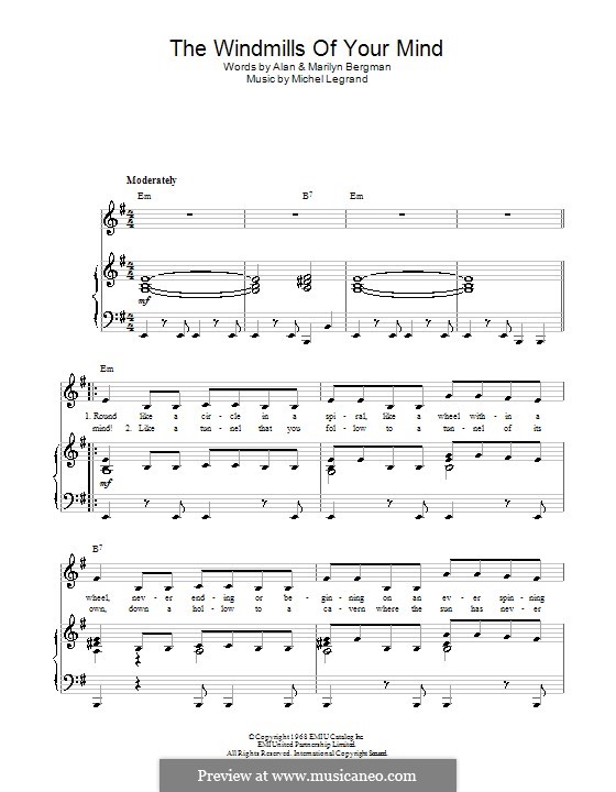 the windmills of your mind from the thomas crown affair by m windmills of your mind sheet music
