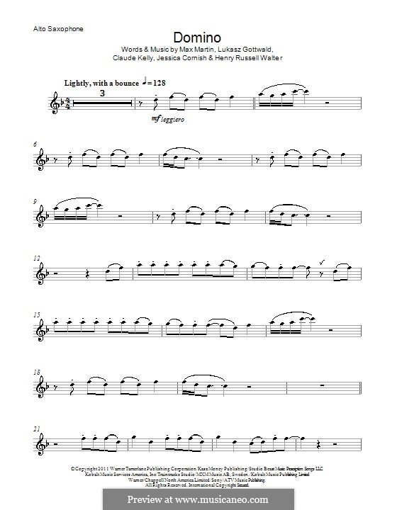 Domino (Jessie J): For alto saxophone by Claude Kelly, Jessica Cornish, Lukas Gottwald, Max Martin, Henry Russell Walter