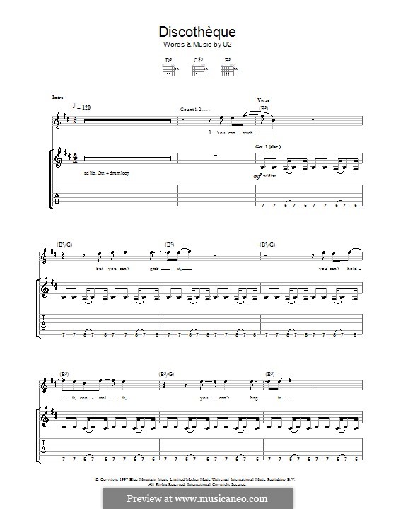 Discothèque: For guitar with tab by U2