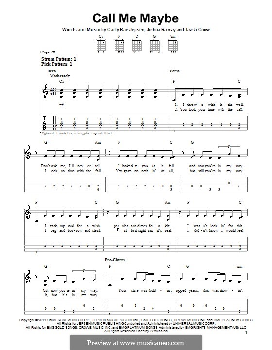 Call Me Maybe: For guitar with tab by Carly Rae Jepsen, Joshua Ramsay, Tavish Crowe
