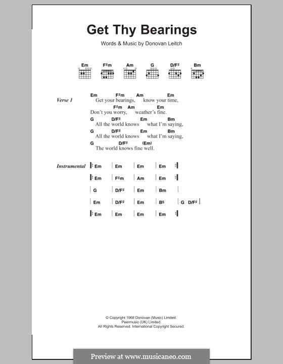 Get Thy Bearings: Lyrics and chords by Donovan Leitch