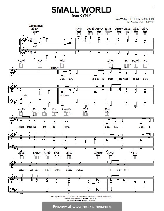 Small World Notes Small World by J. Styne - sheet music on MusicaNeo