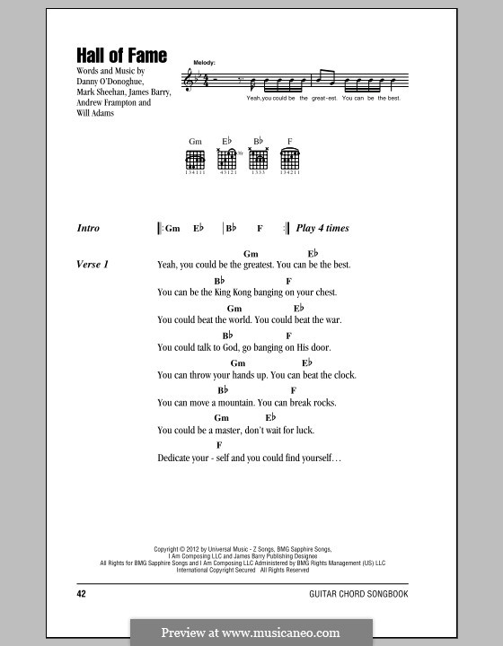 Hall of Fame (The Script feat. will.i.am): Lyrics and chords by Danny O'Donoghue, Mark Sheehan, will.i.am, James Barry
