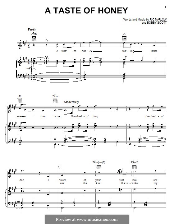 A Taste of Honey (Barbra Streisand): For voice and piano (or guitar) by Bobby Scott