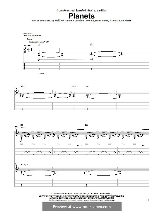 Planets (Avenged Sevenfold): For guitar with tab by Brian Haner Jr., Jonathan Seward, Matthew Sanders, Zachary Baker