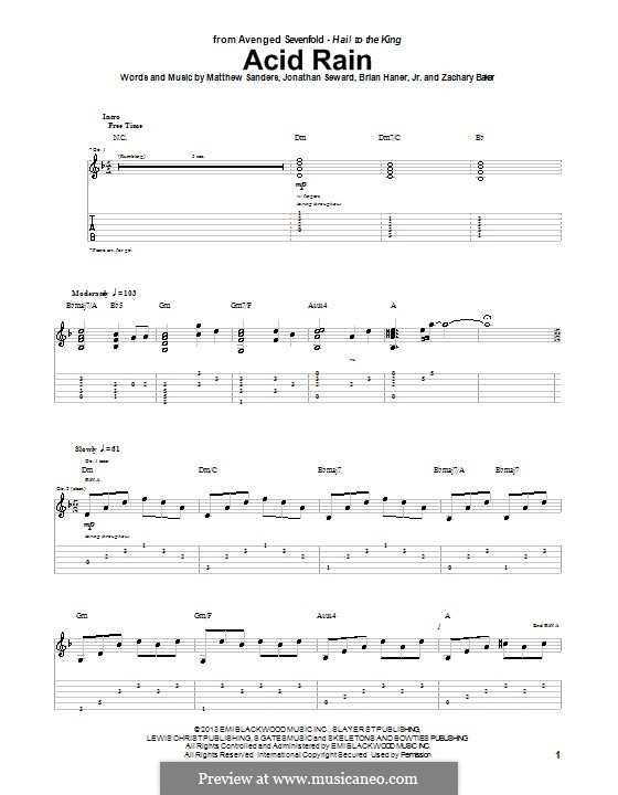 Acid Rain (Avenged Sevenfold): For guitar with tab by Brian Haner Jr., Jonathan Seward, Matthew Sanders, Zachary Baker