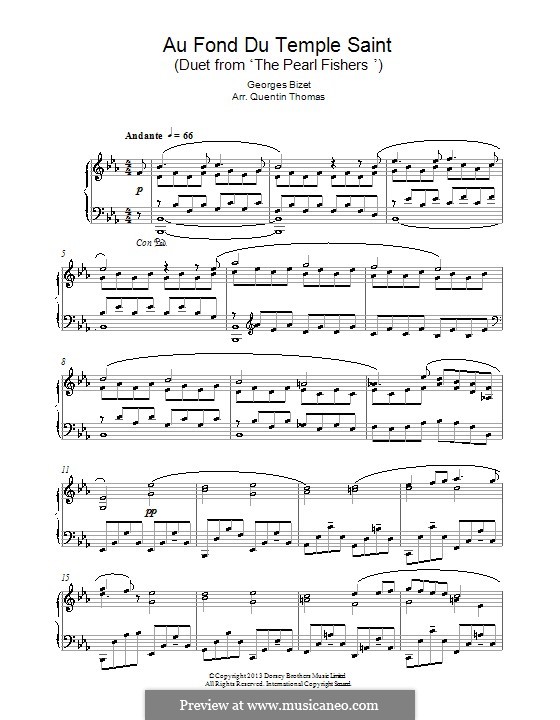 Au fond du temple saint: For piano by Georges Bizet