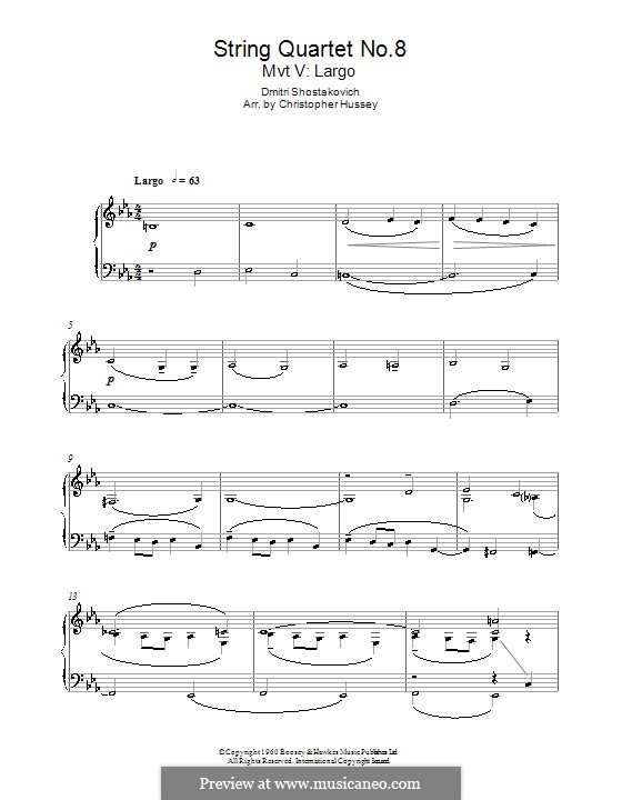 String Quartet No.8: Movement V. Version for piano by Dmitri Shostakovich