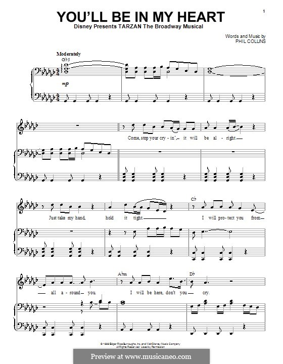 You'll Be in My Heart (from Walt Disney's Tarzan): For voice and piano by Phil Collins