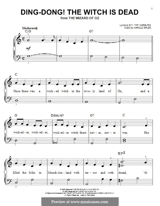 Ding-dong! The Witch Is Dead (from The Wizard of Oz): For piano by Harold Arlen