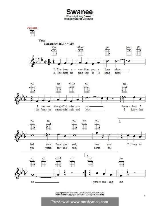 Swanee: For ukulele (Irving Caesar) by George Gershwin