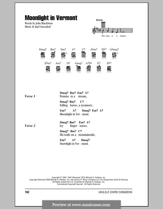 Moonlight in Vermont (Frank Sinatra): For ukulele by Karl Suessdorf