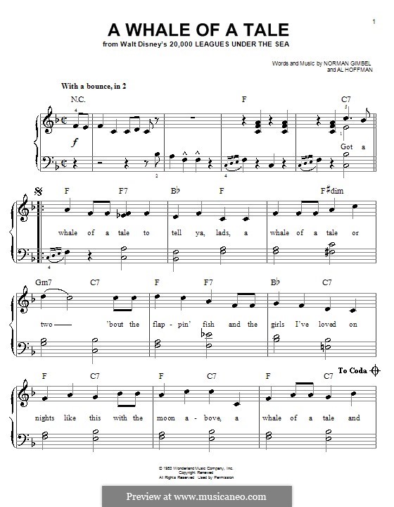 A Whale of a Tale (from 20,000 Leagues Under the Sea): For piano by Al Hoffman