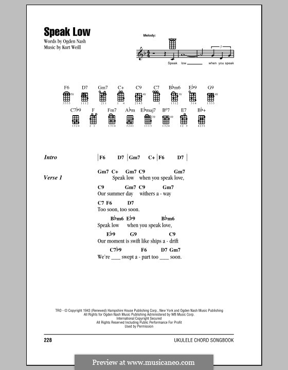 Speak Low: For ukulele by Kurt Weill