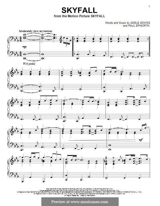 Piano version: For a single performer by Adele, Paul Epworth