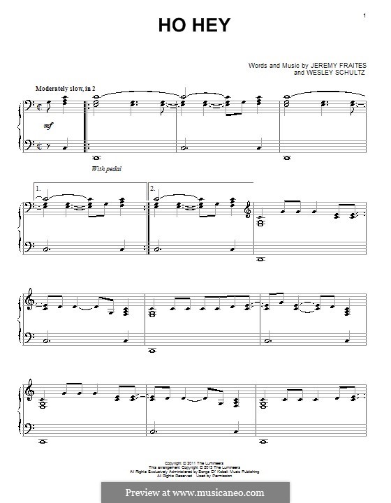 Ho Hey (The Lumineers): For piano by Jeremy Fraites, Wesley Schultz