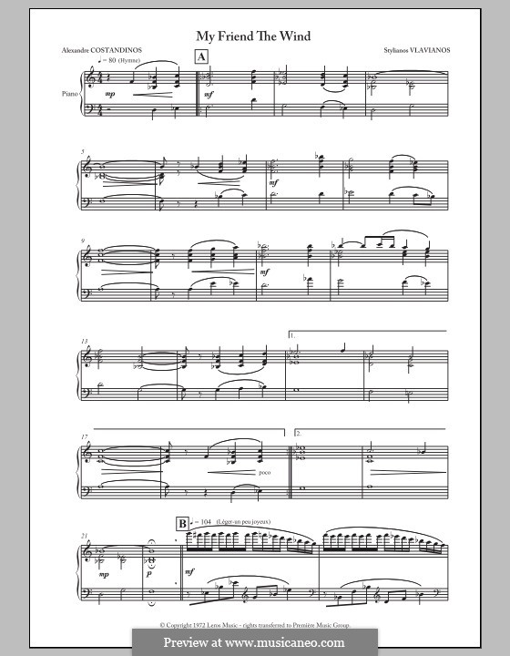 My Friend the Wind by S. Vlavianos sheet music on MusicaNeo