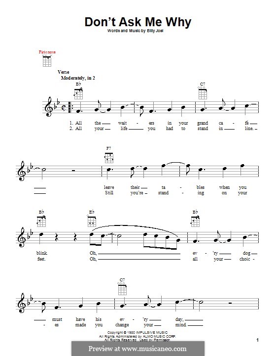 Don't Ask Me Why: For ukulele by Billy Joel