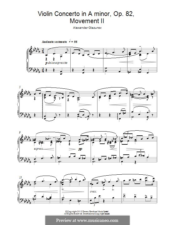 Concerto for Violin and Orchestra in A Minor, Op.82: Movement II. Version for piano by Alexander Glazunov