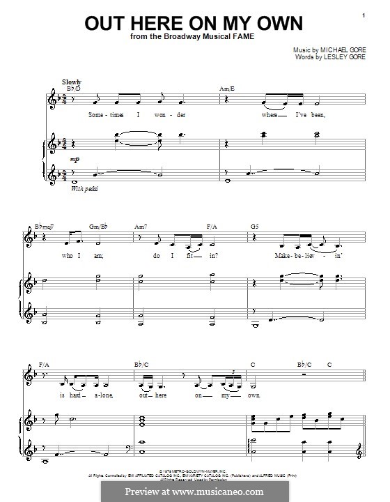 Out Here on My Own (from Fame): For voice and piano by Michael Gore