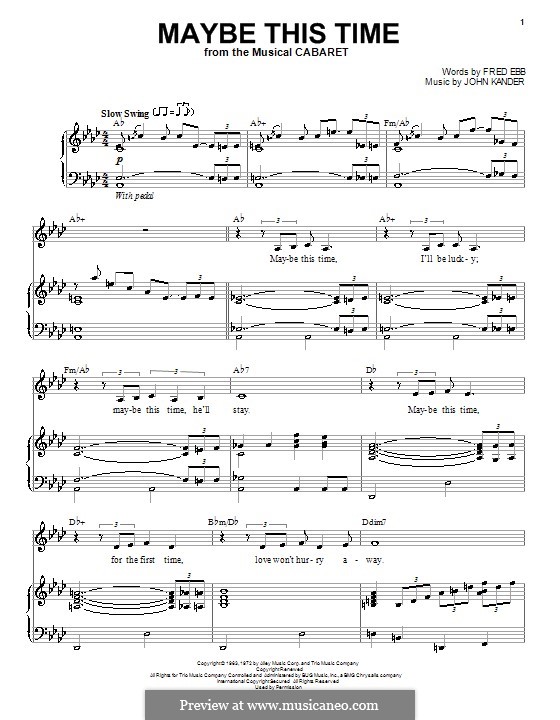 Maybe This Time (from Cabaret): For voice and piano by John Kander