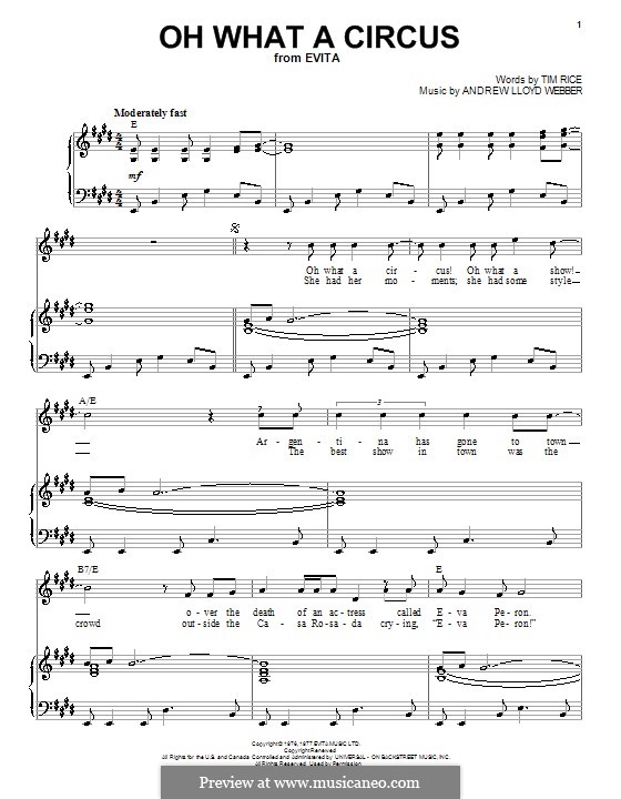 Oh What a Circus: For voice and piano by Andrew Lloyd Webber