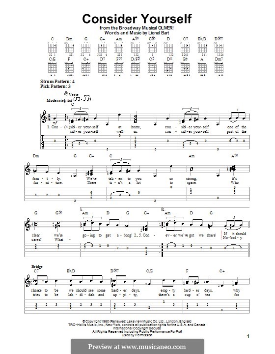 Consider Yourself (from Oliver!): For guitar with tab by Lionel Bart