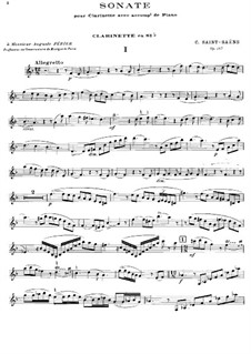 Sonata for Clarinet and Piano in E Flat Major, Op.167: Solo part by Camille Saint-Saëns