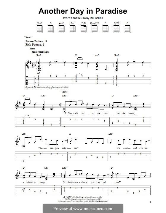 Another Day In Paradise Sheet Music By Phil Collins - Tenor Banjo Tabs