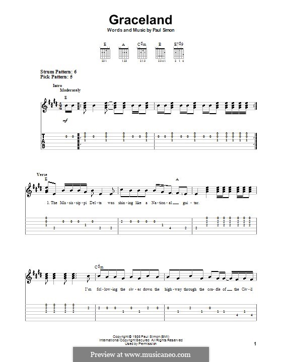 Graceland: For guitar with tab by Paul Simon