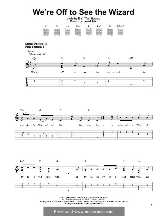 We're Off to See the Wizard (The Wonderful Wizard of Oz): For guitar with tab by Harold Arlen