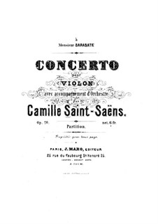 Concerto for Violin and Orchestra No.1 in A Major, Op.20: Full score by Camille Saint-Saëns