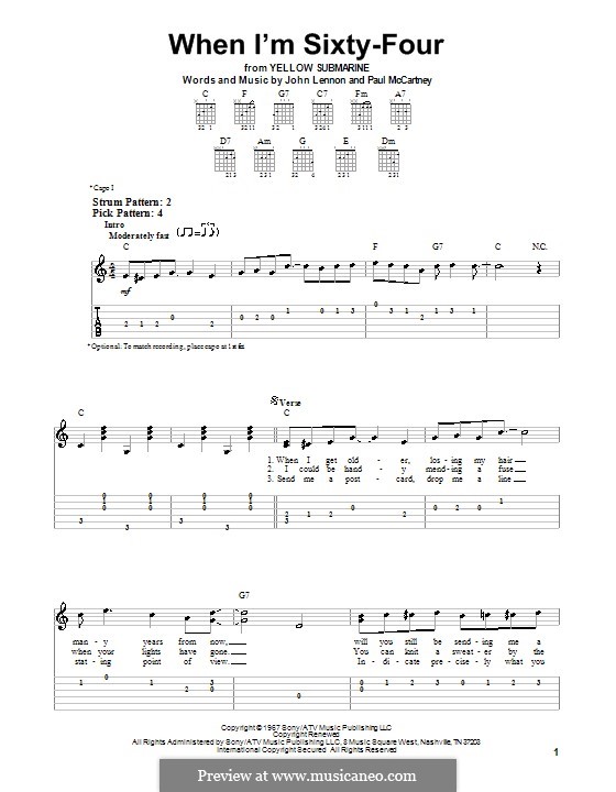 When I'm Sixty-Four (The Beatles), for One Instrument: For guitar with tab by John Lennon, Paul McCartney