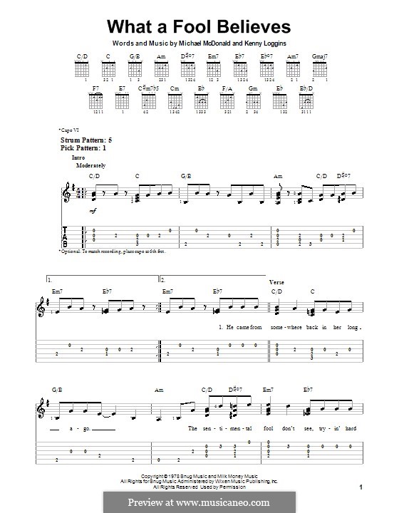 What a Fool Believes (The Doobie Brothers): For guitar with tab by Kenny Loggins, Michael McDonald