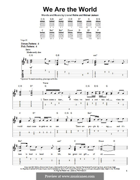 We are the World (USA for Africa): For guitar with tab by Lionel Richie, Michael Jackson