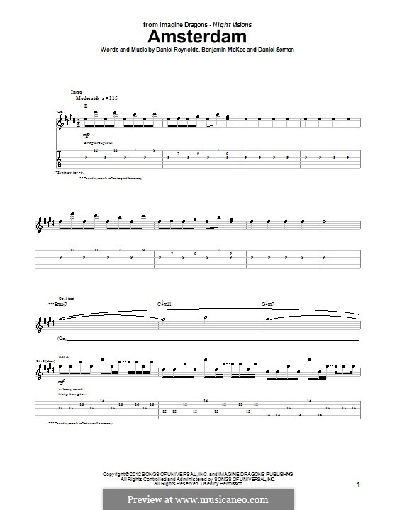 Amsterdam (Imagine Dragons): For guitar with tab by Benjamin McKee, Daniel Reynolds, Daniel Sermon