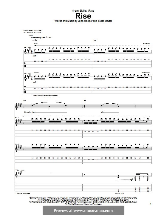 Rise (Skillet): For guitar with tab by John Cooper