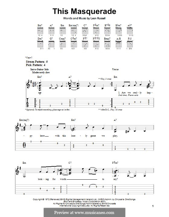This Masquerade: For guitar with tab by Leon Russell