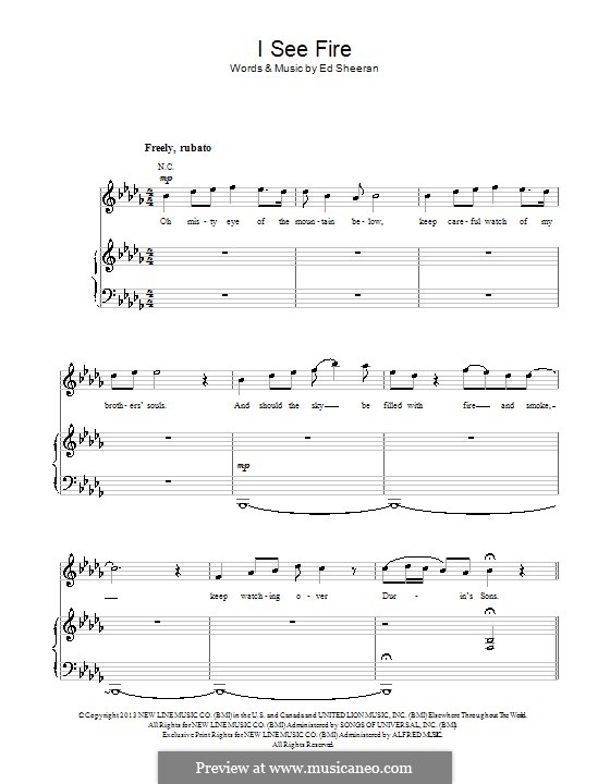I See Fire From The Hobbit By E Sheeran Sheet Music On Musicaneo