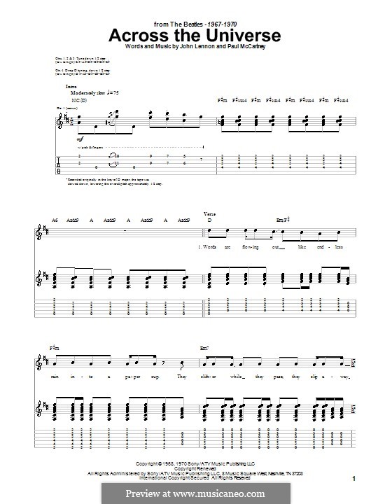 Across the Universe (The Beatles): For guitar with tab by John Lennon, Paul McCartney