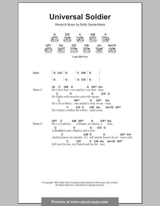 The Universal Soldier: Lyrics and chords by Buffy Sainte-Marie