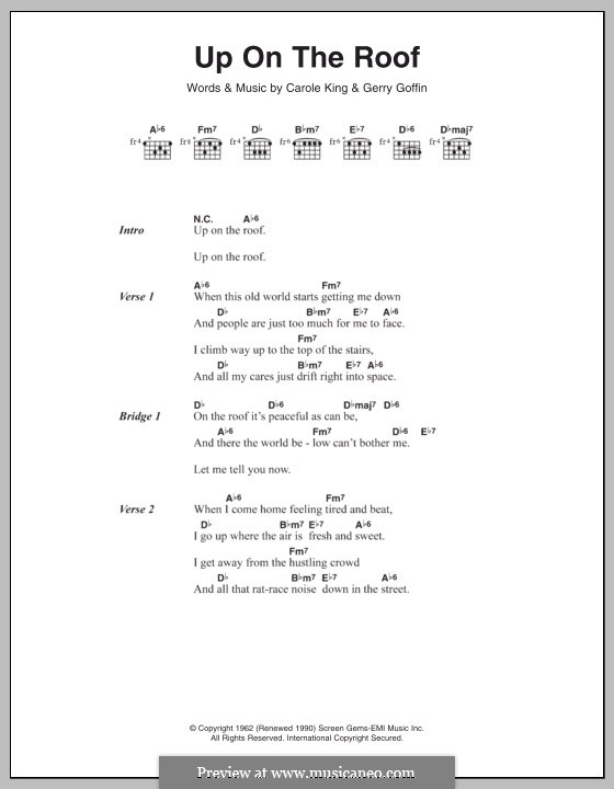 Up on the Roof (The Drifters): Lyrics and chords by Carole King, Gerry Goffin