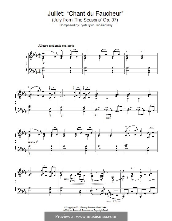 No.7 July (Reaper's Song): For piano by Pyotr Tchaikovsky